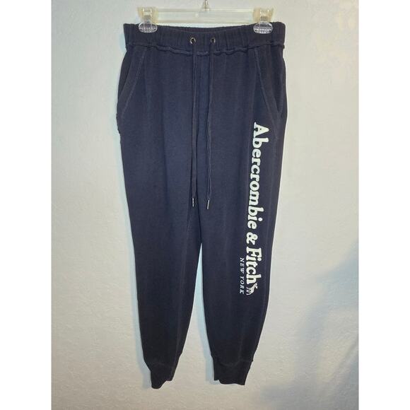 Abercrombie and Fitch Womens Medium Pants Joggers Sweatpants Fleece Navy Blue - Picture 2 of 13